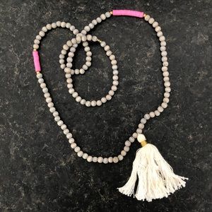 Gray and Pink Tassel Necklace